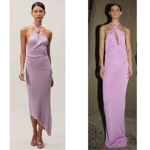 BAOBAB Serafina Knit Halterneck Asymmetric Cutout Purple Maxi Dress Size Large